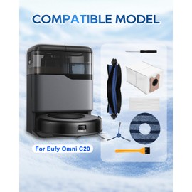 ZaKaBox 23 Pack Accessories for Eufy C10 C20 Omni Robot Vacuum, Replacement Kit, 6 Dust Bags, 4 Mop Wipes, 4 Filters, 1 Main Brushes, 6 Side Brushes, 1 Screwdrivers, 1 Brush