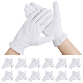 Segbeauty White Gloves, 12 Pairs of Eczema Gloves, Hand Care Gloves, Cotton Gloves White for Dry Hands, Serving, Archive Cleaning, Coins, Jewellery (M)