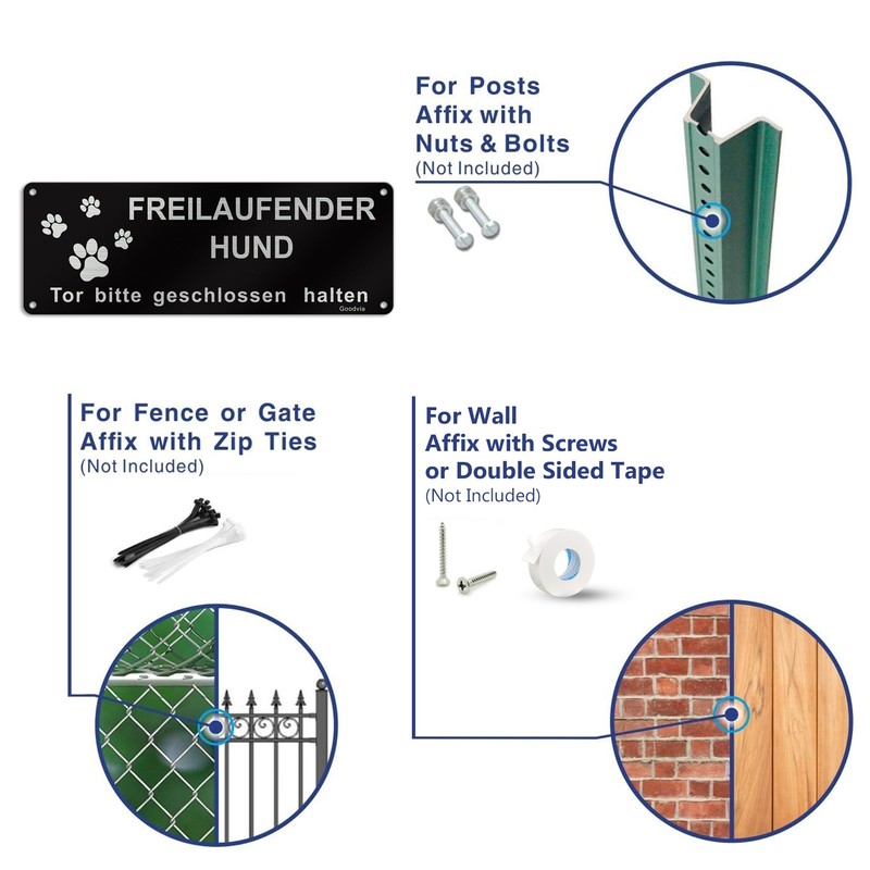 Goodvia Vorsicht Freilaufender Hund Sign, Gate Bitte Geschlossen halten, 25