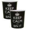 JVL Pair of Black Keep calm and bin it waste paper bin 25 x 26.5cm