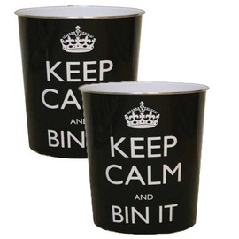 JVL Pair of Black Keep calm and bin it waste paper bin 25 x 26.5cm