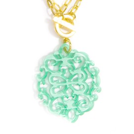 ZENZII Modern Damask Acrylic Resin Pendant Necklace with Convertible Toggle Chain (Mint)