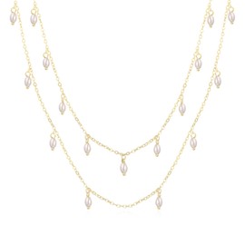ZNBOH Pearl Necklaces for Women 14k Gold Plated Dainty Choker Layered Pearls Pendant Necklace Cute Simple Faux Pearl Necklace Trendy Thin Small Drop Chain Wedding Prom Bridal Jewelry Gift