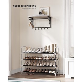 SONGMICS 4-Tier Shoe Rack, Shoe Storage for Hallway Closet, Slim and Space-Saving, Metal Frame, Non-Woven Fabric Shelves, Black ULSH054B01