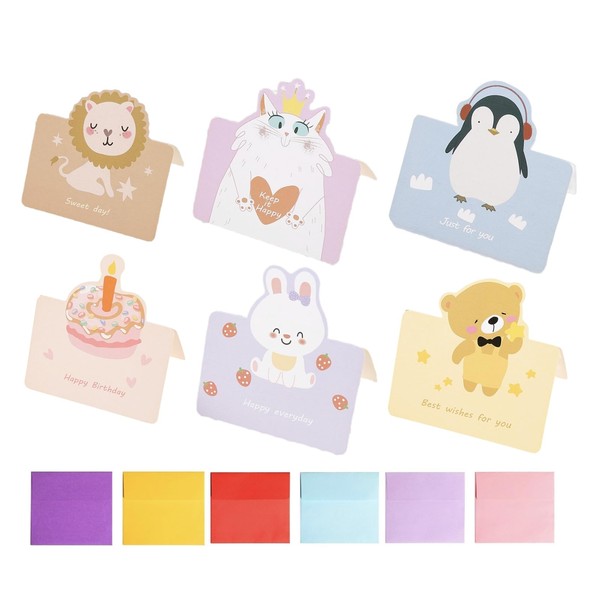 MAIHUO 12 PCS Cute Birthday Cards, Bulk Animal Greeting Card,Blank