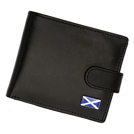 Genuine Black Leather Wallet with a Scottish Scotland Flag Emblem