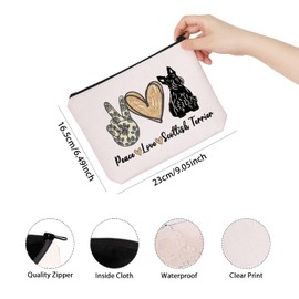 Scottish Terrier Mama Gift Peace Love Scottish Terrier Cute Puppy Themed Makeup Bag for Dog Lover, Beige, Plscottish Terrier