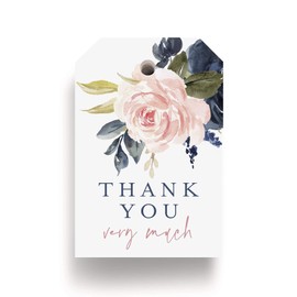 Bliss Collections Gift Tags, Thank You Tags, Seasonal Favors, Parties, and Celebrations Gift Tag 2.5"x2.5", 50 Pack (Navy Floral)