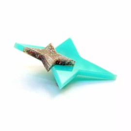 Handmade Aqua Starburst Brooch for Women, Retro 1950s Acrylic Star Pin, Vintage Style