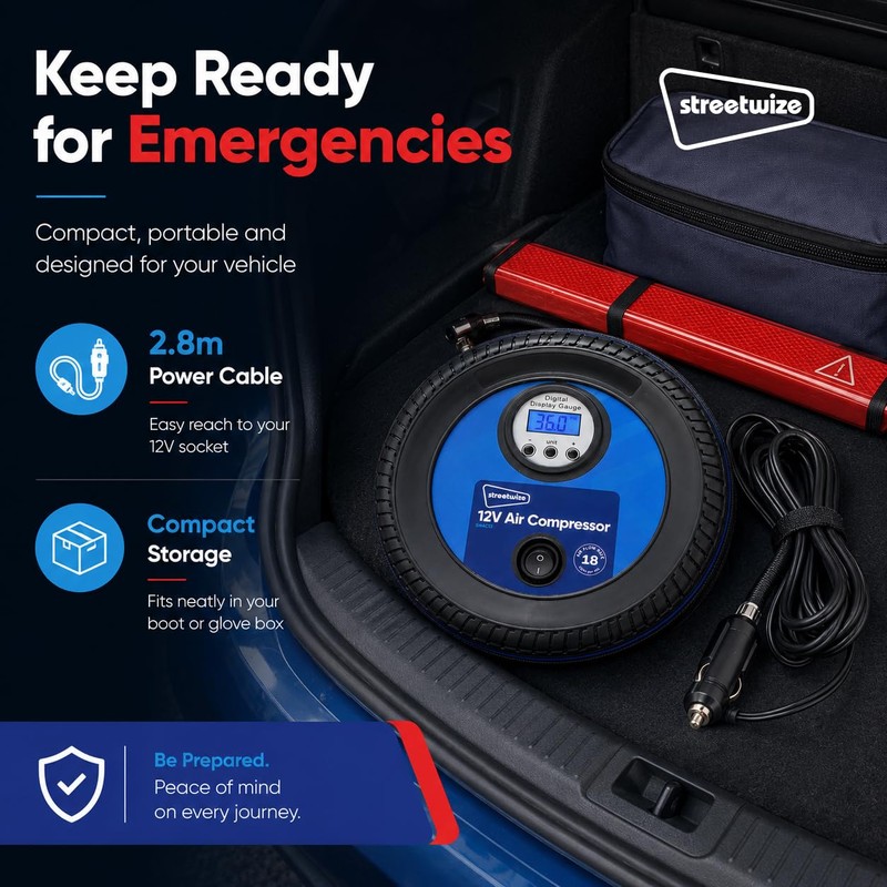 Streetwize - Tyre Shaped Air Compressor -12V - 250 PSI