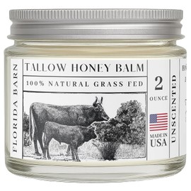 Tallow Honey Balm, 2 oz, Organic Raw Honey & Castor Oil, Grass-Fed Beef Tallow, All-Natural Moisturizer for Dry and Sensitive Skin, Soothing Body and Face Cream
