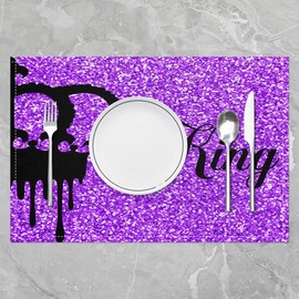 Feelyou Purple Black Queen and King Placemat for Kitchen Dining Table Dreamy Placemats Set of 4 for Luxury Table Mat Pastel Table Place Mats Set Romance Glitter Indoor Decor Table Mats 18"x12"
