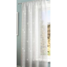 Maple Textiles Embroidered White Silver Sequin Sparkle Starburst Dandelion Floral Design Linen Look Voile Net Curtain Panel Slot Top Heading (55" Width x 54" Drop) 1 x Panel