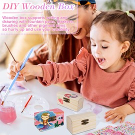 8 Pieces Mini Treasure Chest Wooden Mini Treasure Chest with Lid, 9 x 5.5 x 5.2 cm Wooden Box for Painting with Diamond Stickers, Wooden Box with Lid, Small for Crafts, Birthday, Ocean Pirate Party,