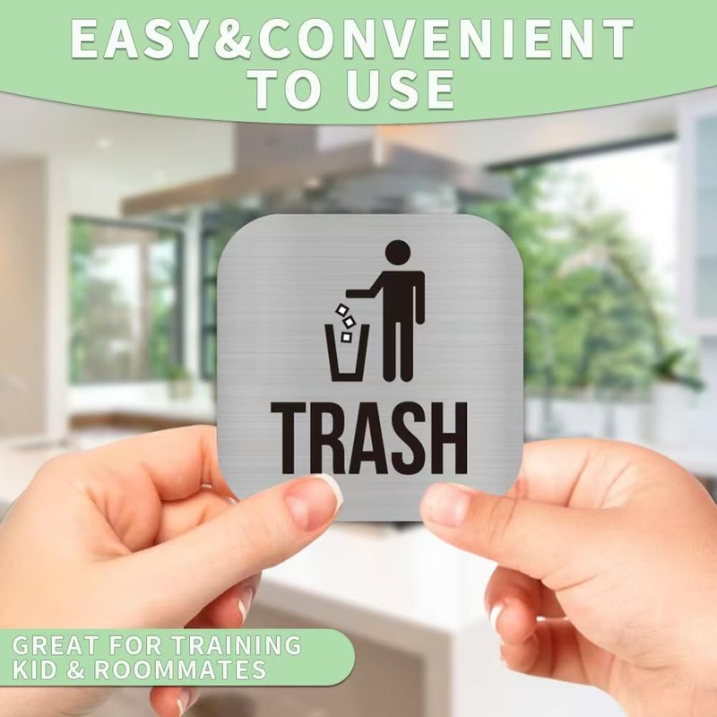 2 Pack Recycle and Trash Magnets,Brushed Silver Recycle Sticker for