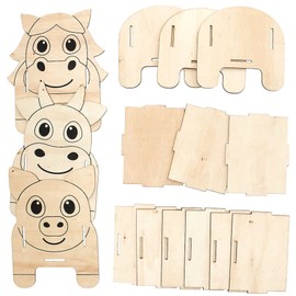 Baker Ross FC811 Horse, Pig & Cow Wooden Craft Set Flower Pot - Pack of 3, Wooden Craft Sets for Children for Crafts, Painting and Decorating