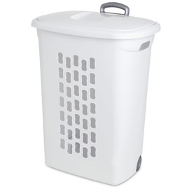Sterilite 3-Pack Ultra Wheeled Hamper, Laundry Basket w/ Flip-Top Lid & Retractable Handle - Plastic Rolling Clothes Storage Cart with Ventilated Holes for Home, Apartment or Dorm