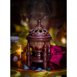 AM Charcoal Incense Burner - Bakhoor Burner Oud Frankincense Resin Burner for Office & Home Decor - Lavish 4 Pillar (Black)