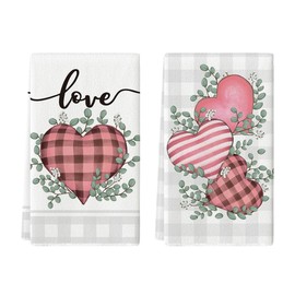 Artoid Mode - Juego de 2 toallas de cocina para el día de la madre, diseño de búfalo rosa a cuadros, diseño de corazón, decoración de boda, 18 x 26 pulgadas