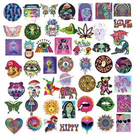 Gywyw 100 Pcs Stoner Psychedelic Stickers,Cool Trippy Random Sticker,Colorful Hippie Decals for Hydroflasks Water Bottle Laptop Phone Guitar Car Bike Helmet Bbumper