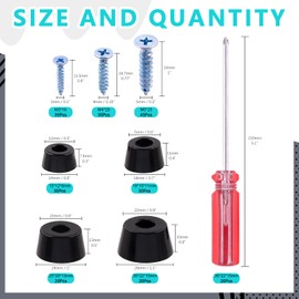 Cimeton 100 Sets 4 Sizes Screw-on Round Black Rubber Feet Bumpers Pads for Cutting Board Amps Cabinet Tables Chair Sofa w Stainless Screws and Bonus Mounting Screwdriver