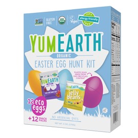 YumEarth Easter Egg Hunt Kit - 12 Eggs with Individually Wrapped Candy Snack Packs - Organic Gummy Fruits & Jelly Beans in Spring Flavors - Allergy Friendly, Gluten Free, Non-GMO, Vegan, No Artificial Dyes