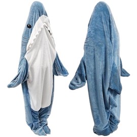 Fu Store Shark Blanket Soft Cozy Flannel Blanket Hoodie Onesie Sleeping Bag Cute Cosplay Wearable Funny Costume for Adult Kid (XXXL)