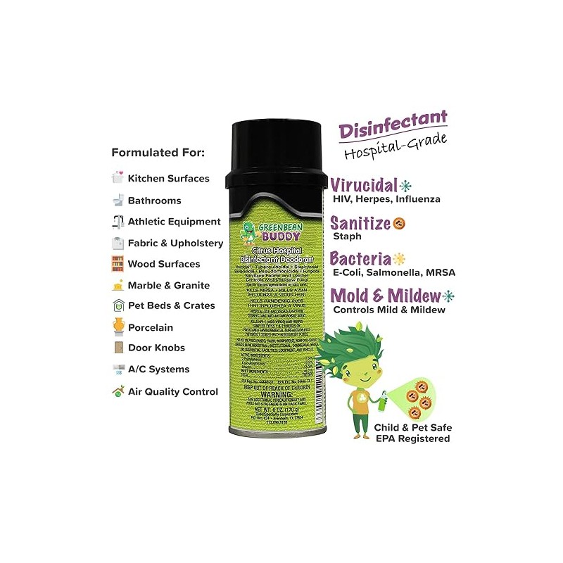 Green Bean Buddy Hospital Grade Disinfectant Flu Spray, Tubercilocidal, Herpes