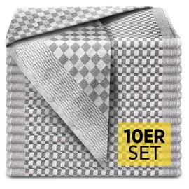 Loco Bird Set of 10 Tea Towels Made of 100% Cotton - 50 x 70 cm Grey Checked - Premium Kitchen Towels - Dry Towels for Drying