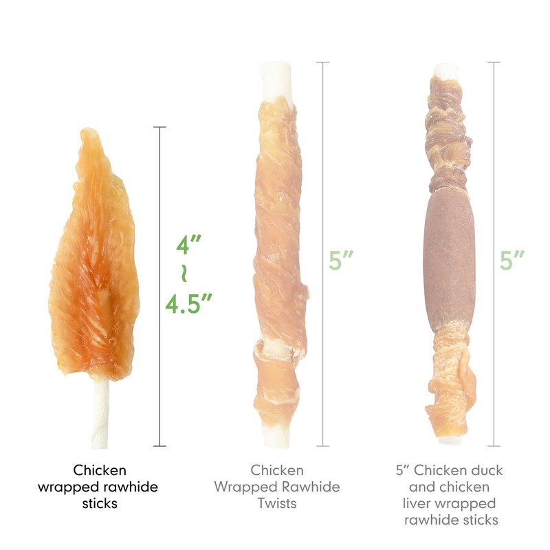 MON2SUN Dog Rawhide Twist 4-4.5 Inch Chicken Wrapped Rawhide Sticks