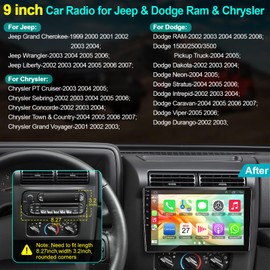 [4G+64G] Car Radio for Dodge RAM(2002-2006), Jeep Wrangler (2003-2006),Jeep Grand Cherokee (1999-2004), Chrysler 300(2002-2004), Support Wireless Carplay&Android Auto, 9 inch IPS Touchscreen