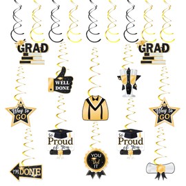 Graduation Hanging Swirls Class of 2025 Congrats Grad Party Supplies Congratulations Hanging College High School Graduate Party Decorations 21 Pcs (Black, Gold)