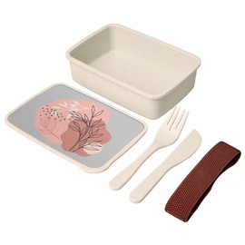 Lunch Box Lunchbox mit Besteck, Grau, einfache Blätter, minimalistisch, tropisch, exotisch, 700 ml