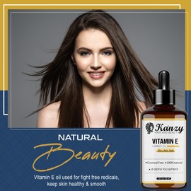 Kanzy Vitamin E Oil Organic Drops for Cosmetics 30 ml 100% Natural d-Alpha Tocopherol, Anti-Wrinkle, Anti-Ageing, Pure Vitamin E Oil Against Wrinkles of All Kinds, Face, Nail and Hair (30 ml)