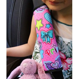 YR Seat Belt Cover for Kids, Soft Comfort Seat Belt Cushion for Children, Cute Cartoon Pattern Car Seat Belt Pads Cover for Girls and Boys, 1 Pack, Pop Pink