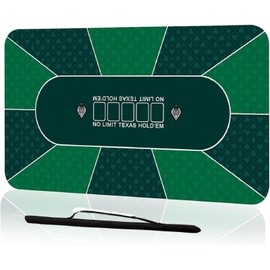 Comforight Poker Mat 180×90cm, 10 Players Texas Hold'em Poker Rubber Mat Poker Topper for Tables, Folding Portable Poker Table Top Layout w/Carrying Bag for Poker Games, Blackjack(Green)