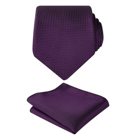 Alizeal Mens 8cm Solid Color Necktie and Hanky Classic Business Wedding Formal Tie with Pocket Square Set, Plum Purple