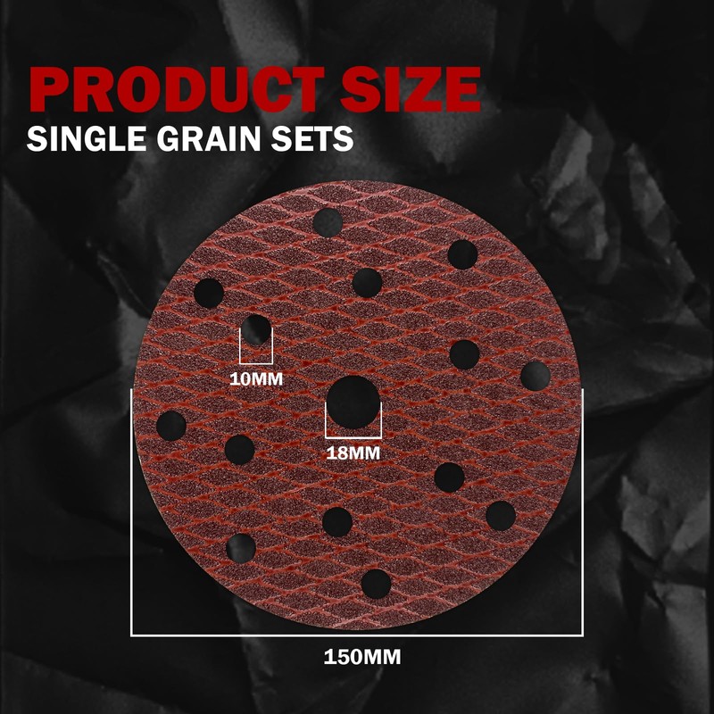 Pack of 50 Sandpaper 150 mm Velcro, 150 Grit 15