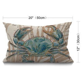 BGBDEIA Ocean Beach Theme Cushion Cover Farmhouse Big Crab Sea Coastal Marine Animals Decorations Pillow Cover Case for Sofa Couch Cotton Linen 30 x 50 cm 12x20 Inches