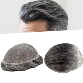 Toupee For Men Hair Pieces Soft Swiss Lace 10x8" Toupee Human Hair Replacement System for Men Hair Prosthesis Hair Patch Units Implant Natural Hair Pieces (#1B60 40% Black + 60% White)
