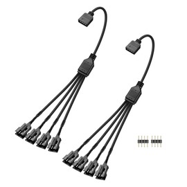 GINTOOYUN 2 PCS 1 to 4 ARGB Splitter Cable 12V 4-Pin Female to Four SM 4-Pin Male Addressable RGB Splitter Cable for LED Light Strips,12V ARGB Fans,Computer Cases,etc(11.8Inch)(Style 7)