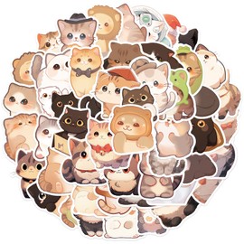 YULILO 50 Pcs Cute Cat Stickers for Kids, Kawaii Stuff Water Bottle Stickers Waterproof, Vinyl Laptop Kids Stickers Pack, Kids Classroom Prizes for Elementary Students (Cat)