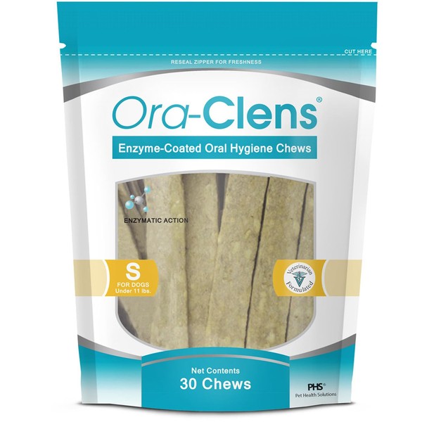 Ora-Clens Oral Hygiene Chews for Small Dogs - Cleans Teeth and Freshens Breathe - Coated with Enzymes - Prevents Plaque & Bacteria Build Up - 30 Chews
