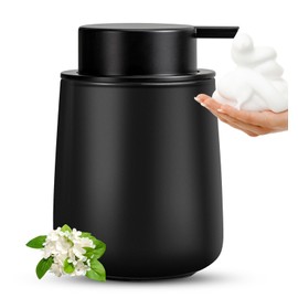 AZMOYAC Black Foaming Soap Dispenser - Modern Ceramic Foam Hand Soap Dispenser Bathroom, 12 Oz Facial Cleanser Dispenser Bottle with Foam Pump, Refillable Wash Dish Soap Dispenser for Kitchen