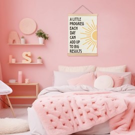 YTRGI Inspirational Mental Health Wall Art Decor, Motivational Home Office Decor, A Little Progress Each Day Can Add Up to Big Results Canvas Prints Framed Wall Art for Therapy Office, 12x16 Inch