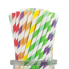 Colourful Striped Paper Straws, Multi Colours Party Paper Straws, Colourful Drinking Straws, Biodegradable Suitable for Birthday, Weddings, Party, Christmas, Pack of 100