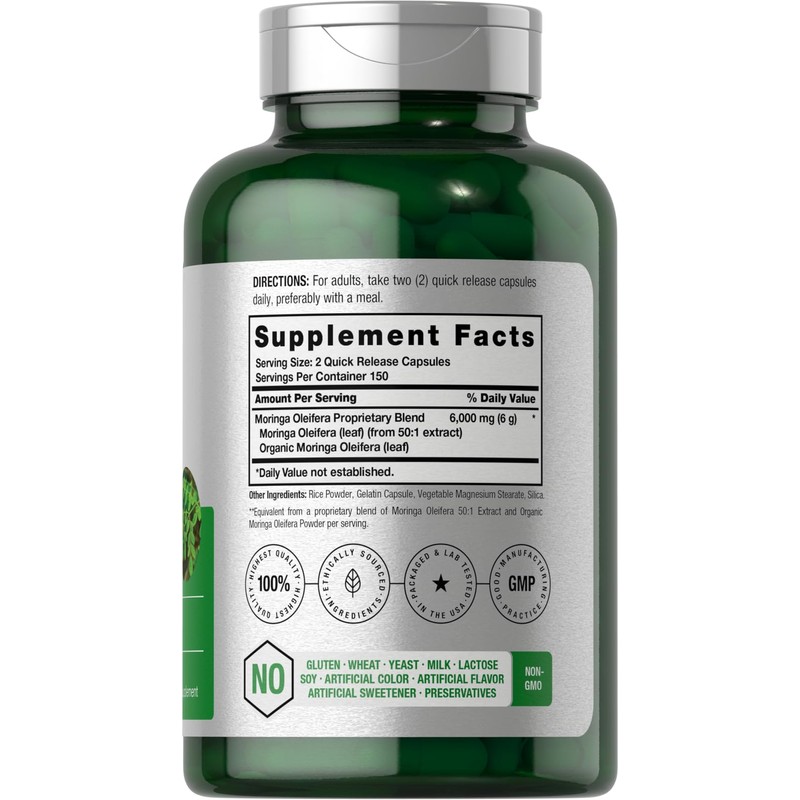 Horbäach Moringa Oleifera | 6000mg | 300 Powder Capsules |