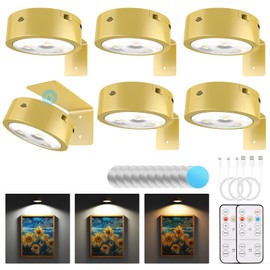 Narotood 6 Pack Picture Lights for Wall, Rechargeable Battery Operated Wall Lights, Picture Frame Lights with 3 Lighting Modes, Wireless Magnetic Painting Light with Remote Control Timer, (Golden)