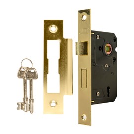 TSS 3 Lever Mortice Sash Lock for Internal Doors 2.5" (65mm) in Polished Brass. Internal Door Lock with 2 Keys. Door Lock with Key for Internal and External Doors.