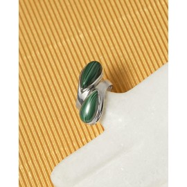 YoTreasure Malachite Solid 925 Sterling Silver Bypass Ring Jewelry